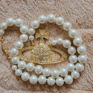Vivienne Westwood Gold Orb Pearl Choker Necklace